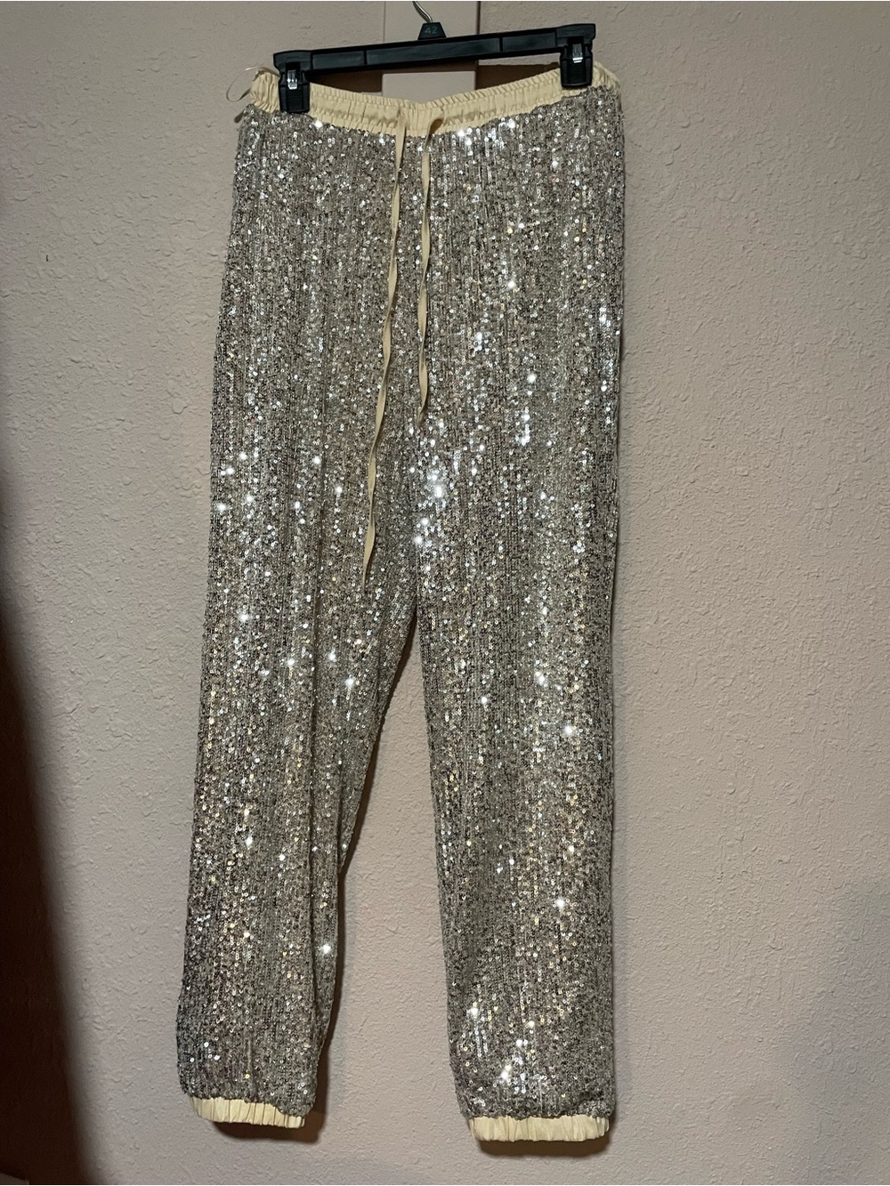 Style Rack Champagne Sequin Drawstring Joggers